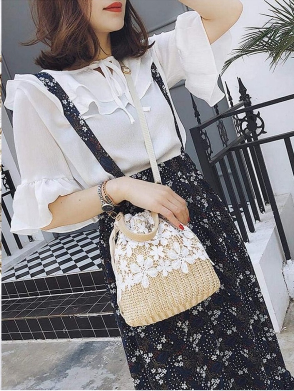 Straw Cross, Women Beach Shoulder Summer Top Handle Crossbody Round Purse new - Picture 7 of 8
